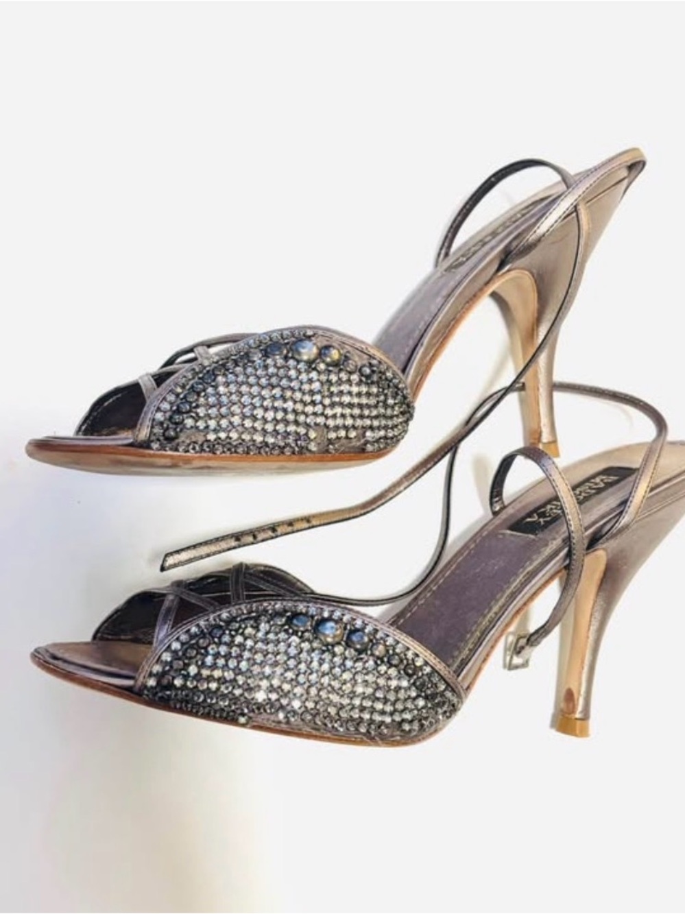 Badgley Mischka Silver Crystal Embellished Slingback Heels